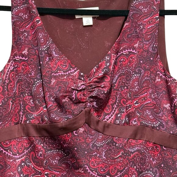 Y2K LOFT Babydoll Womens Size 12 Burgundy Paisley Romance Satin Ruffle Cami Top - Picture 3 of 10
